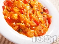 Рецепта Шиш кебап от пилешко месо, печени чушки и домати